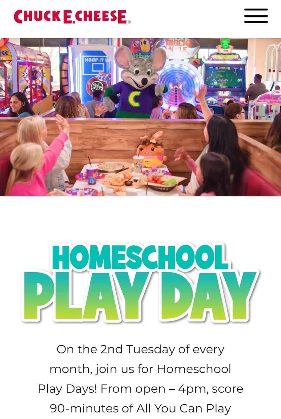 Chuck E Cheese Homeschool Play Day