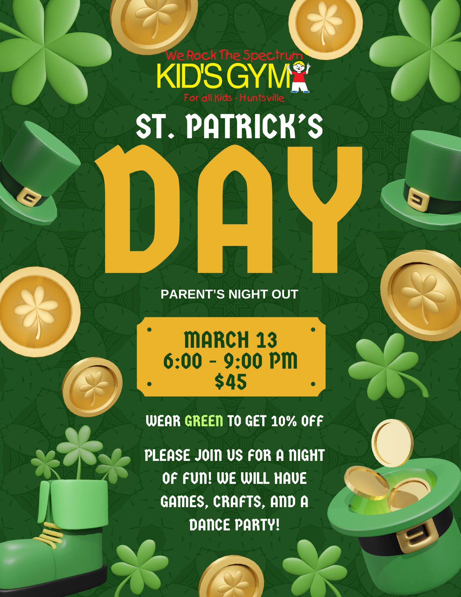 St. Patrick’s Day Parent’s Night Out at We Rock the Spectrum